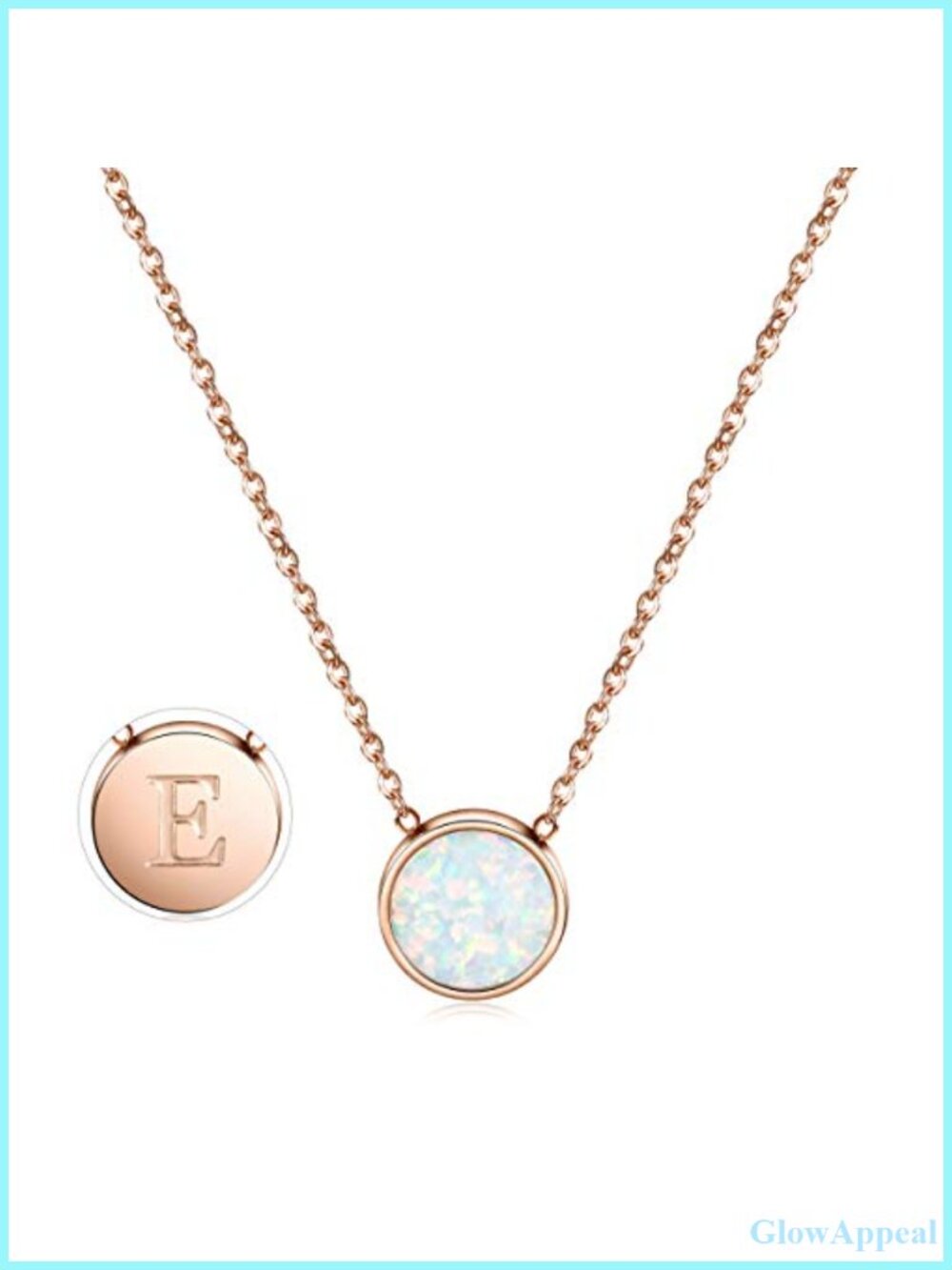 Rose Gold Plated Opal Initial Pendant Necklace Adjustable Stainless Steel